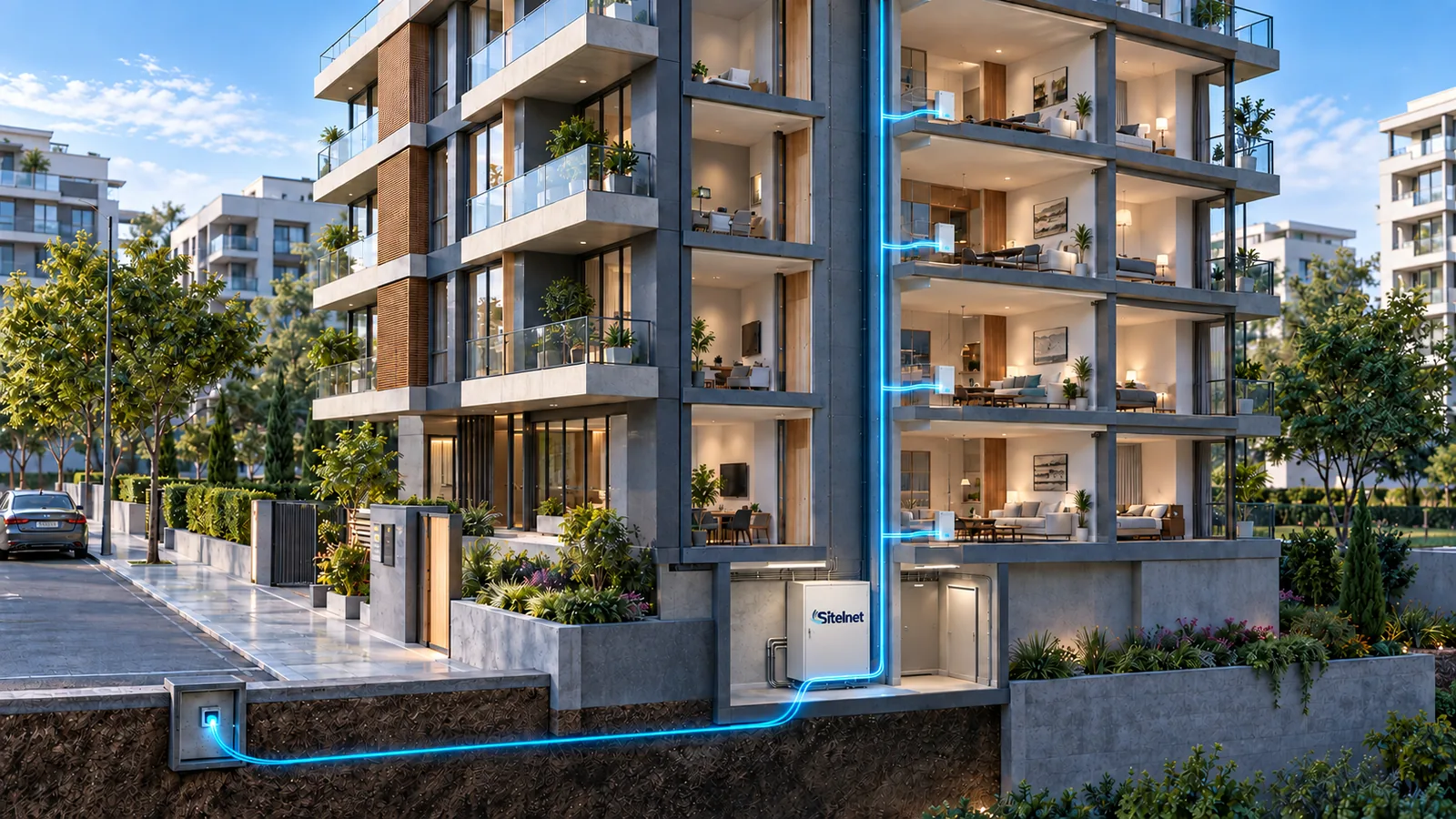 Fiber altyapıya bağlanan apartman konut yerleşimi