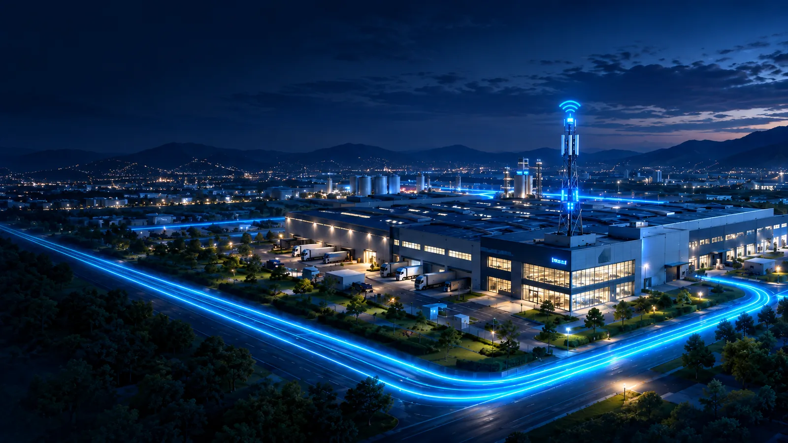 Fiber ağ altyapısıyla bağlanan fabrika ve sanayi tesisi
